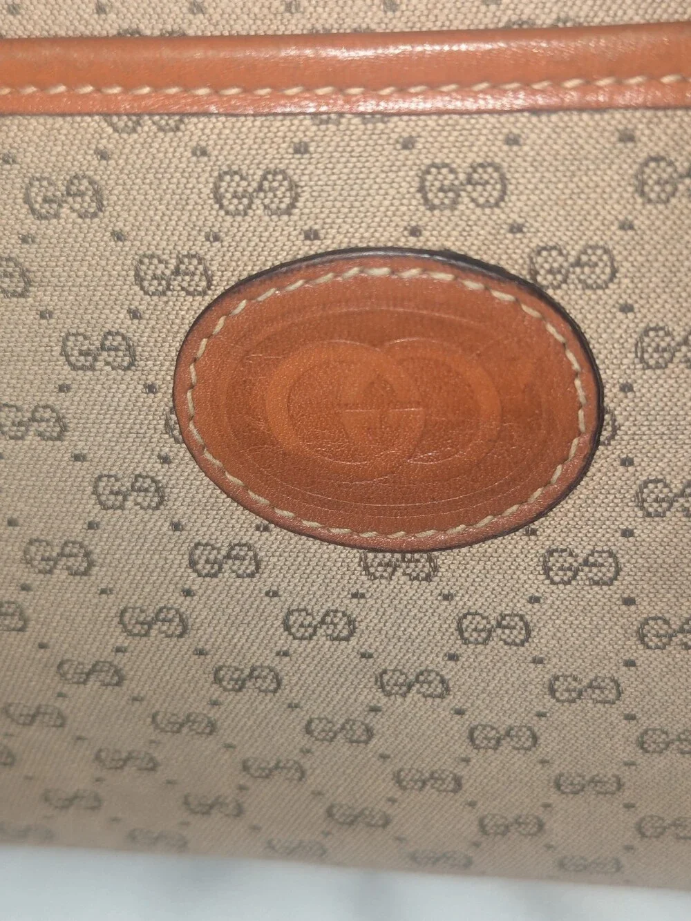 Vintage Gucci Micro GG Camera Bag Canvas with Brown Trim